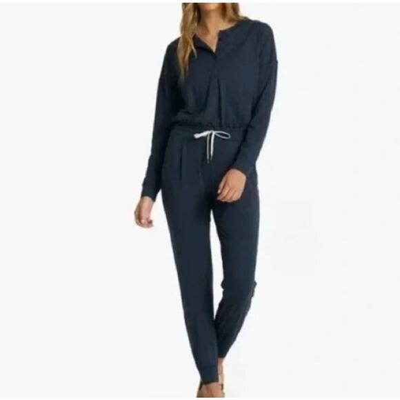 Vuori Pants - Vuori Lux Long Sleeve Jumpsuit Heathered Midnight Large* Athleisure Loungewear